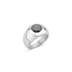 Round Cut Zircon Stone Ring // Silver + Black (8.5)