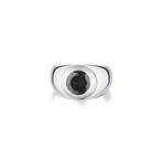 Round Cut Zircon Stone Ring // Silver + Black (10)