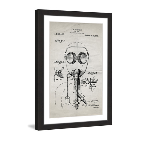 Gas Mask 1921 // Old Paper Framed Painting Print (8"W x 12"H x 1.5"D)