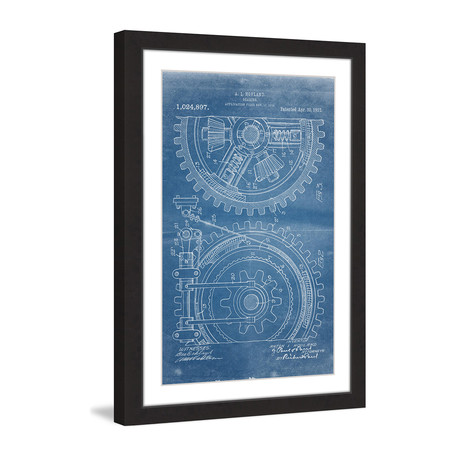 Gears 1912 // Blueprint Framed Painting Print (8"W x 12"H x 1.5"D)