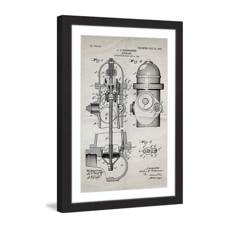 Hydrant 1903 // Old Paper Framed Painting Print (8"W x 12"H x 1.5"D)