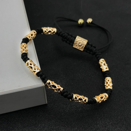 Macrame Bracelet + Brass // Black + Gold