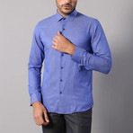 Mini Square Print Slim-Fit Shirt // Blue (M)