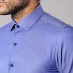 Mini Square Print Slim-Fit Shirt // Blue (L)
