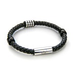 Braided Leather Bracelet V2 (Black + Silver)