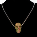 Dell Arte // Unakite Jasper Stone Skull Pendant Necklace // Multicolor