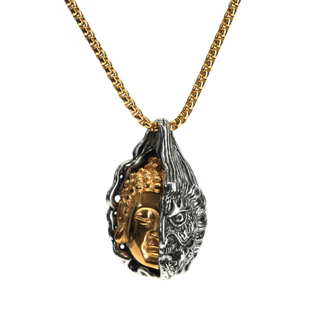 Dell Arte // Buddha + Evil Eyes Necklace // Gold + Silver | length8-8.5 "  Width: 10.01mm