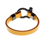 Dell Arte // Black Stainless Steel D Clamp Leather Bracelet // Tan