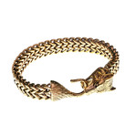 Dell Arte // Viking Wolf Head Bracelet // Yellow Gold Plated