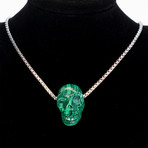 Dell Arte // Malachite Stone Skull Pendant Necklace // Green