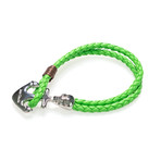 Jean Claude Jewelry // Leather + Silver Plated Skull Anchor Bracelet // Green