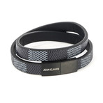 Jean Claude Jewelry // Leather + Stainless Steel Buckle Bracelet // Black + Gray