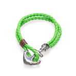 Jean Claude Jewelry // Leather + Silver Plated Skull Anchor Bracelet // Green