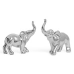 Proud Elephant // 2 Piece Ceramic Sculpture Set // Silver