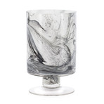 Marble Ink Swirl Glass Cylinder Vase + Base (8"H)