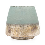 Cambria Sea Green Metallic Etched Glass Candle Holder (6"Ø x 5"H)