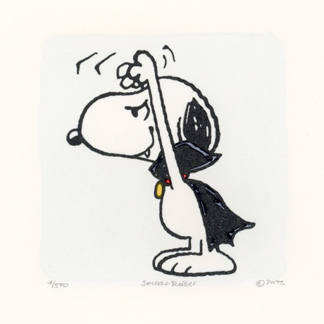 Snoopy // Dracula Hands Up // Peanuts Halloween Hand Painted Cartoon Etching (Unframed)