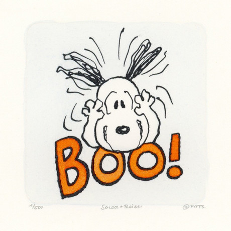 Snoopy // Boo Face // Peanuts Halloween Hand Painted Cartoon Etching (Unframed)