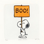 Snoopy // Boo Sign // Peanuts Halloween Hand Painted Cartoon Etching (Unframed)