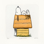 Snoopy // On Top Of House // Peanuts Halloween Hand Painted Cartoon Etching (Unframed)