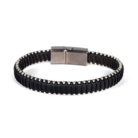 Textured Leather Bracelet // Silver