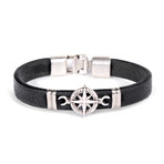 Thin Leather Compas Bracelet // Silver