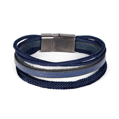 Stacked Rope + Leather Bracelet // Blue