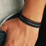 Stacked Rope + Leather Bracelet // Blue