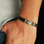 Thin Leather Compas Bracelet // Silver