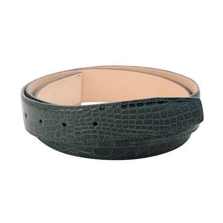 Caiman Crocodile Leather Belt // Green