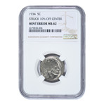 1934 Buffalo Nickel Mint Error, Struck 10% Off-Center, NGC Certified MS62