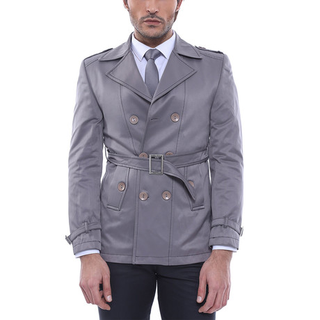 Double Breasted Slim Fit Trench Coat // Gray (S)