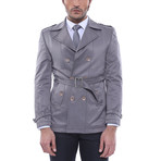 Double Breasted Slim Fit Trench Coat // Gray (M)