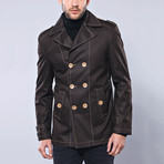 Double Breasted Slim Fit Trench Coat // Brown (XL)