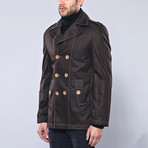 Double Breasted Slim Fit Trench Coat // Brown (XL)