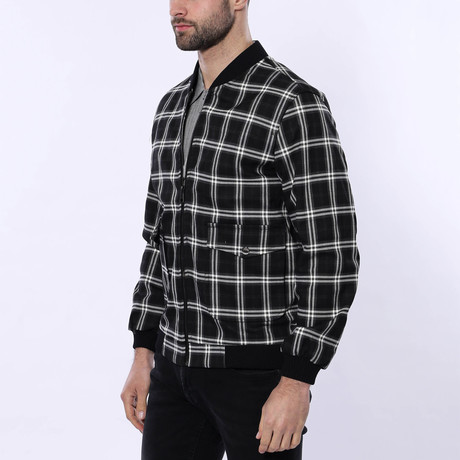 Window Pane Print Slim Fit Bomber Jacket // Black (Euro: 44)