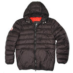 Puffy Quilted Jacket + Color Lined Hood // Matte Black + Red Ginger (L)