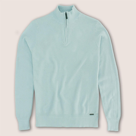 12 Gauge Hi-Low Pattern 1/4 Zip-Front Sweater // Venetian Blue (S)