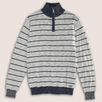 12 Gauge 1/4 Zip Cotton Slub Stripe Sweater // Gray (S)