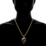 18K Gold Plated Stainless Steel Skull With Beret And Eyepatch Pendant