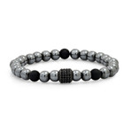 Beaded Stretch Bracelet // Black + Gray + Metallic