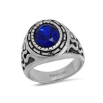 Steel + Simulated Diamond Ring // Silver + Blue (Size 9)
