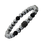 Beaded Stretch Bracelet // Black + Gray + Metallic