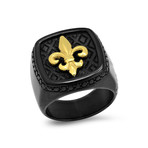 Two-Tone Fleur de Lis Ring // Black + Gold (Size 9)