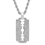 Simulated Diamond Cut Out Dog Tag + Rope Chain // Silver