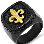 Two-Tone Fleur de Lis Ring // Black + Gold (Size 9)