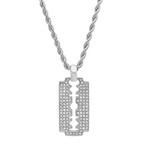 Simulated Diamond Cut Out Dog Tag + Rope Chain // Silver