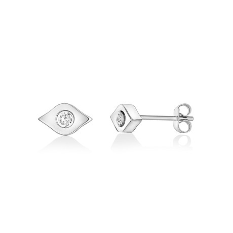 Stainless Steel + Cubic Zirconia Eye Stud Earrings // White