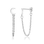 Moon + Chain Stud Earrings (White)