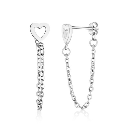 Heart + Chain Stud Earrings (White)